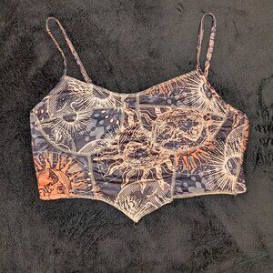 Large, stretchy, spaghetti celestial strap crop top